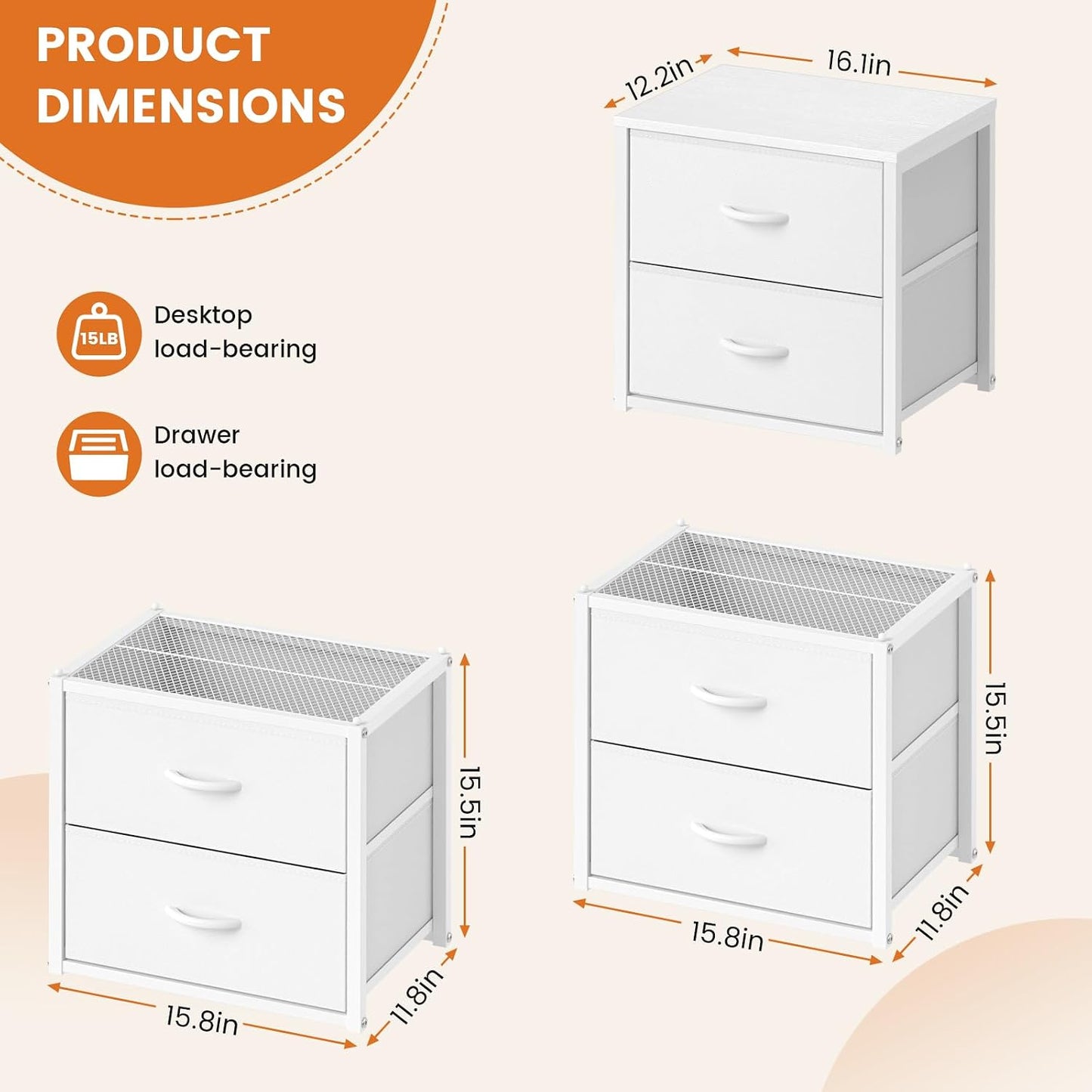 3-Pack Stackable Storage Drawers - White Closet Organizer for Clothes | Versatile Dresser for Bedroom, Living Room, Pantry