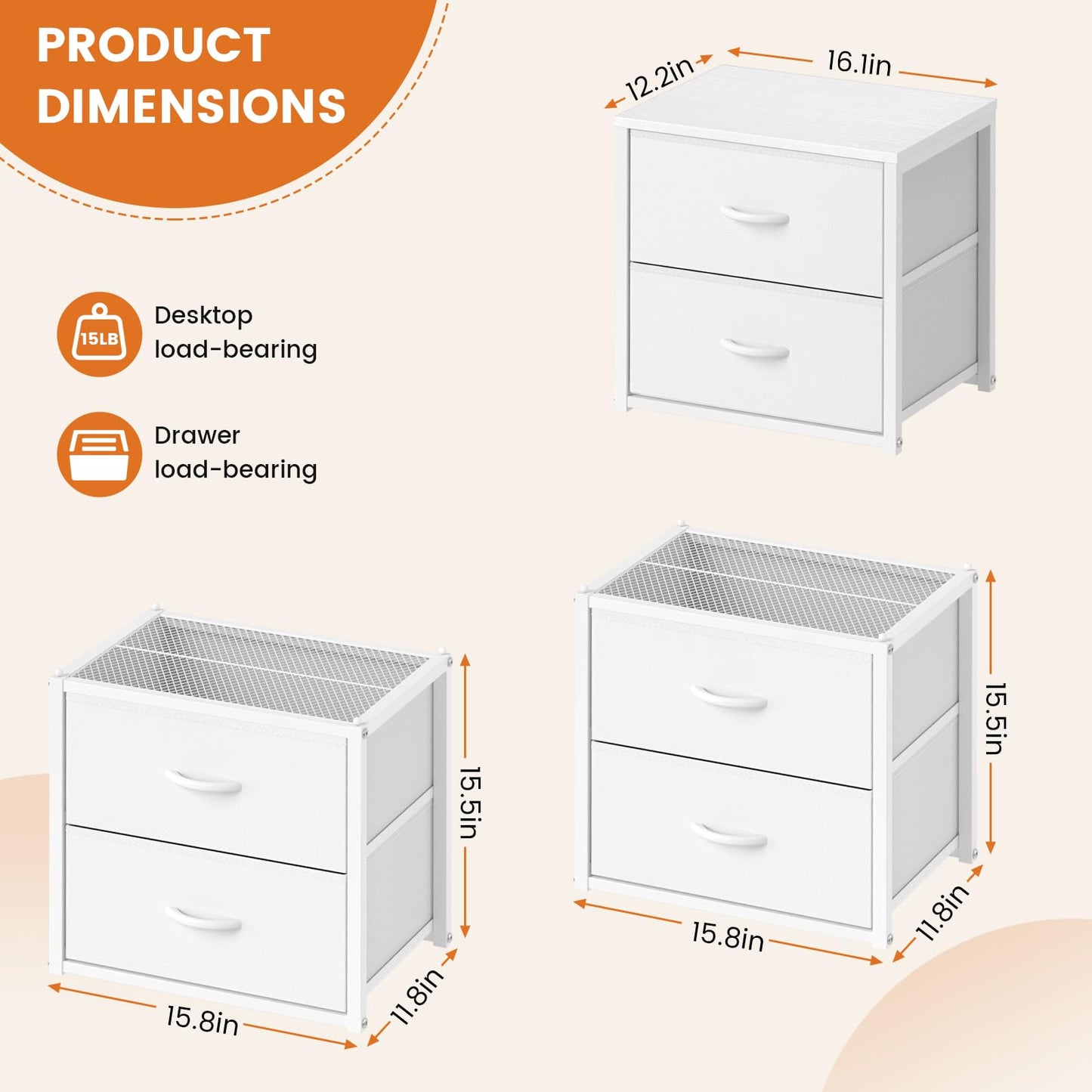 DAOUTIME 3-Pack Stackable Storage Drawers (6 Drawers Total), White Closet Organizer for Clothes, Stackable Drawer Dresser for Closet, Stackable Drawers for Bedroom, Living Room, Pantry, Under Bed