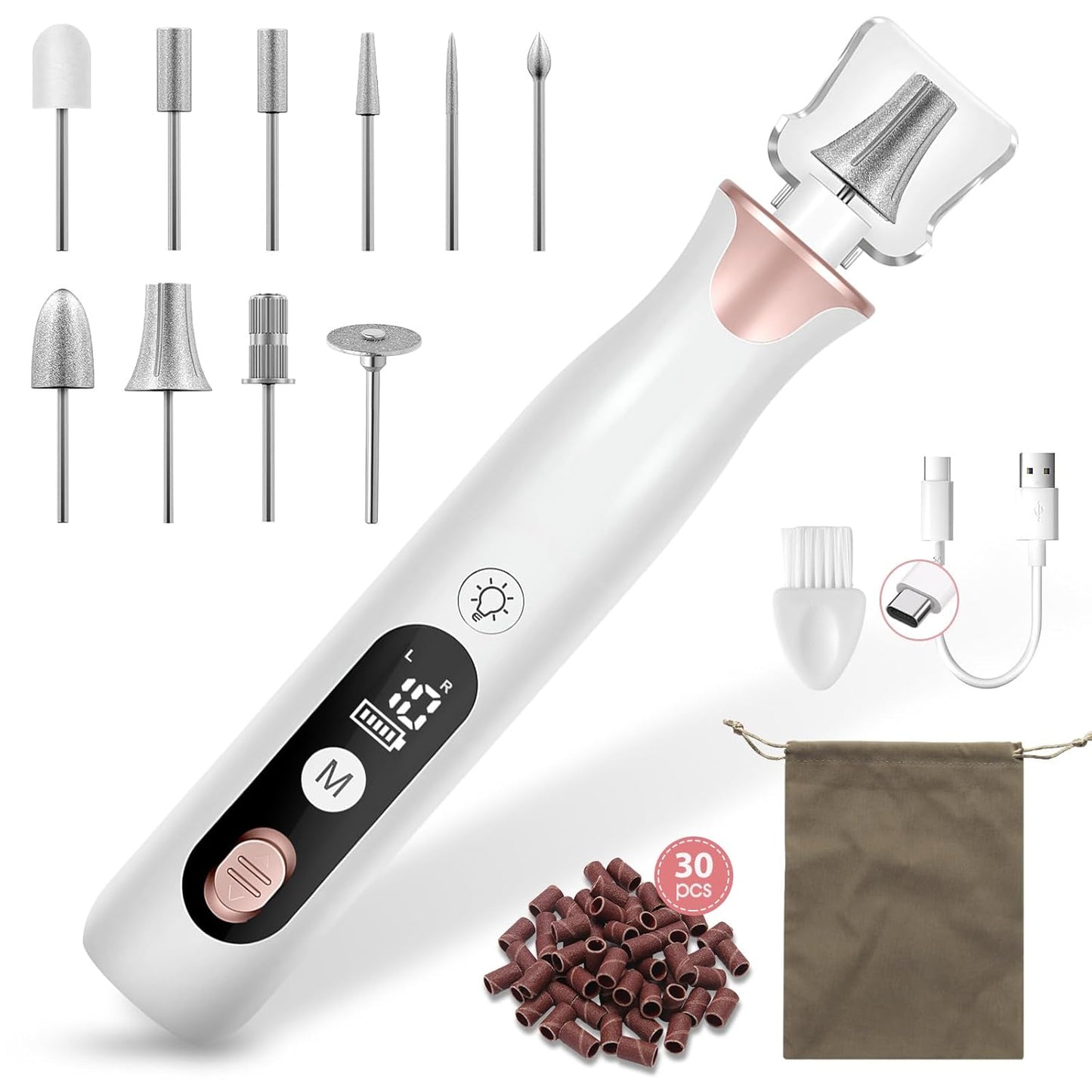 Electric Nail Drill File - Cordless Manicure & Pedicure Set with Drill Bits & Sanding Bands | Professional Nail Care for Men & Women