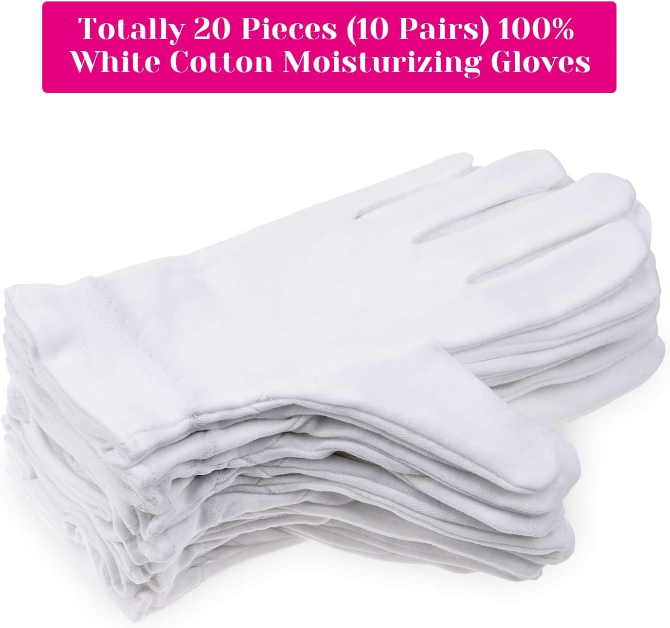 Cotton Gloves for Dry Hands & Eczema Relief - 10 Pairs White Moisturizing Gloves for Sensitive Skin | Spa Use