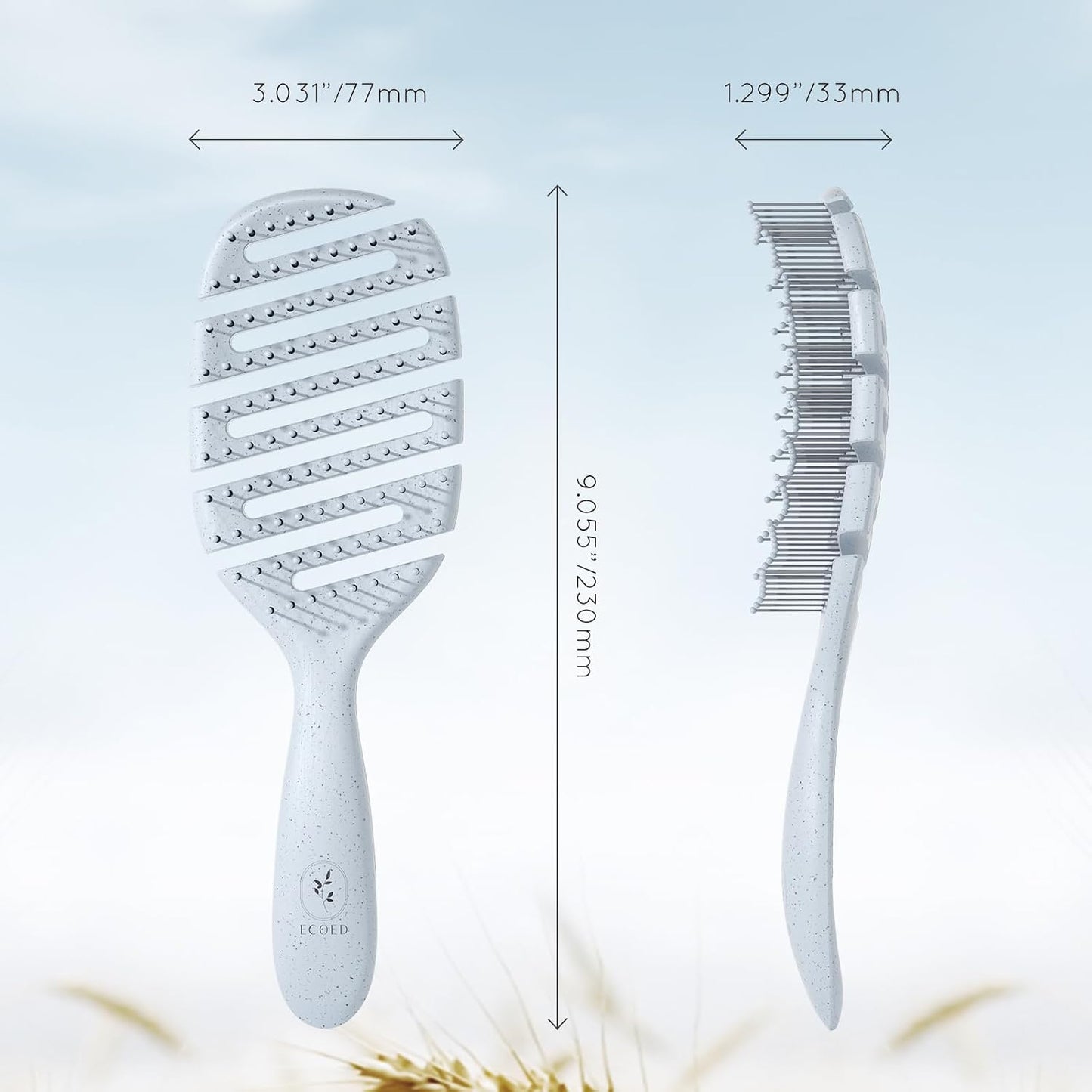 Ecoed Vented Detangling Hair Brush - Smooths Curly, Thick & Straight Hair | Eco-Friendly Blue Design
