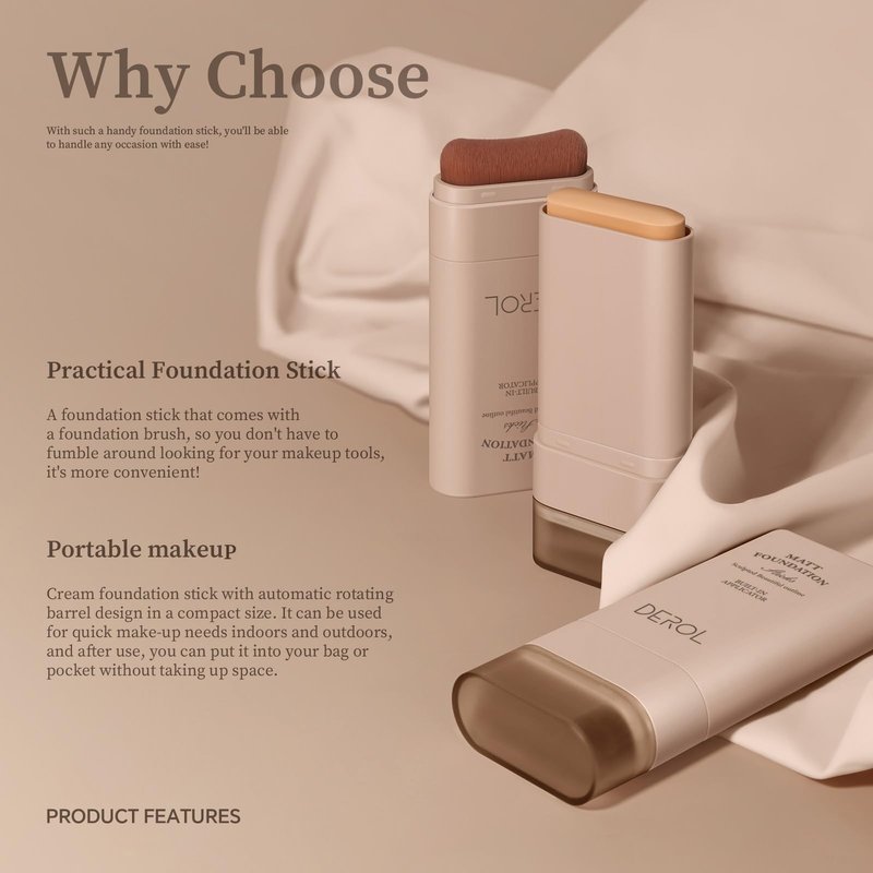 SWETIYOU Flawless Eraser Foundation Stick, Lightweight Buildable Medium-to-Full Coverage Dual Ended Makeup Stick, Multi-Use Face Makeup Bar with brush, Natural Finish