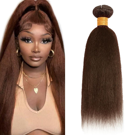 #4 Brown Bundles Human Hair Yaki Straight Bundles 32 Inch Chocolate Unprocessed Brazilian Virgin Hair One Bundle 50 Gram Per Bundle Deals Quick Weave Hair Extensions