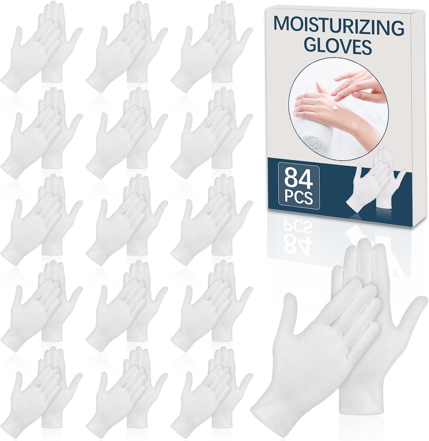 White Cotton Gloves for Dry Hands | Soft Sleep Gloves for Eczema & Moisturizing Overnight | 84 Pcs Set