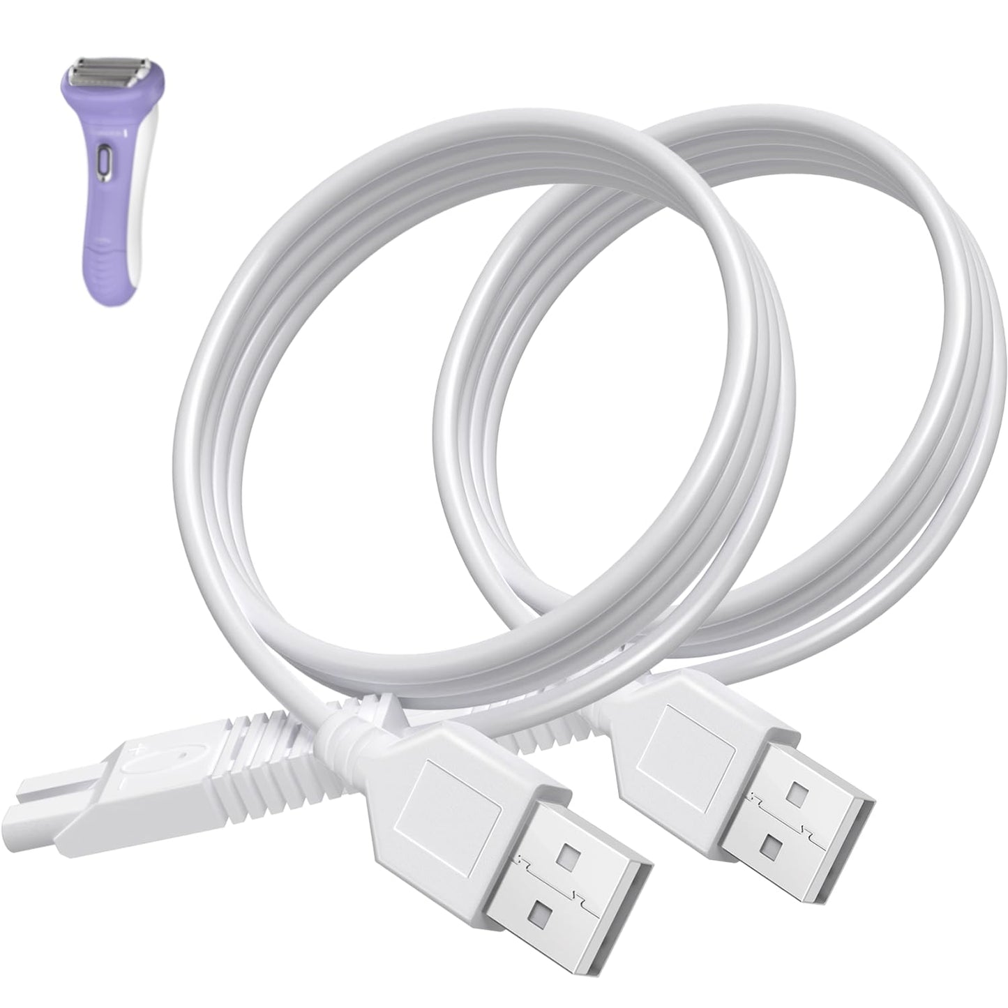2 Pack USB Charging Cable for Remington Electric Shaver Model WDF5030A, WDF4816NA, WDF4821US, WDF4825 Only– Women’s Electric Shaver & Trimmer Replacement Charger Cord, White