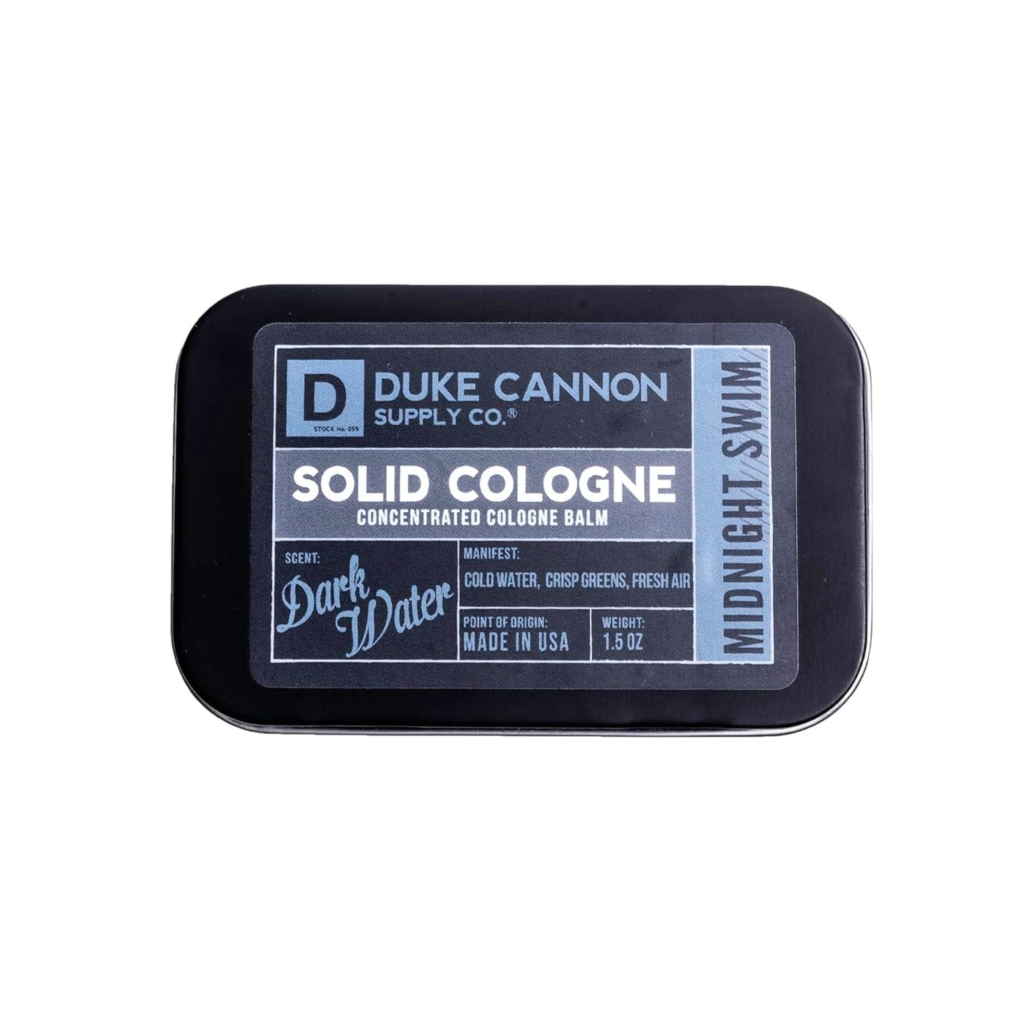 Duke Cannon Solid Cologne for Men - Midnight Swim Scent | Travel-Friendly Balm, 1.5 oz