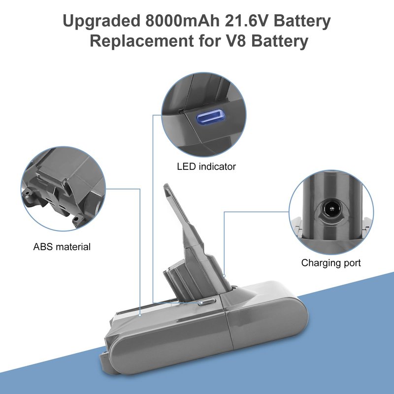 8000mAh 21.6 Volt V8 Replacement for V8 Battery 21.6V 8.0Ah Lithium-ion Compatible with V8 Battery Absolute Animal Motorhead Fluffy Carbon Fiber Vacuum SV10 Vacuum Power Battery Tools (Sliver)