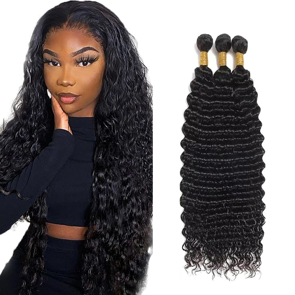 28 30 32 inch Deep Wave Bundles Human Hair Wet and Wavy Bundles Human Hair Deep Curly Bundle Quick Weave Extensions 150g