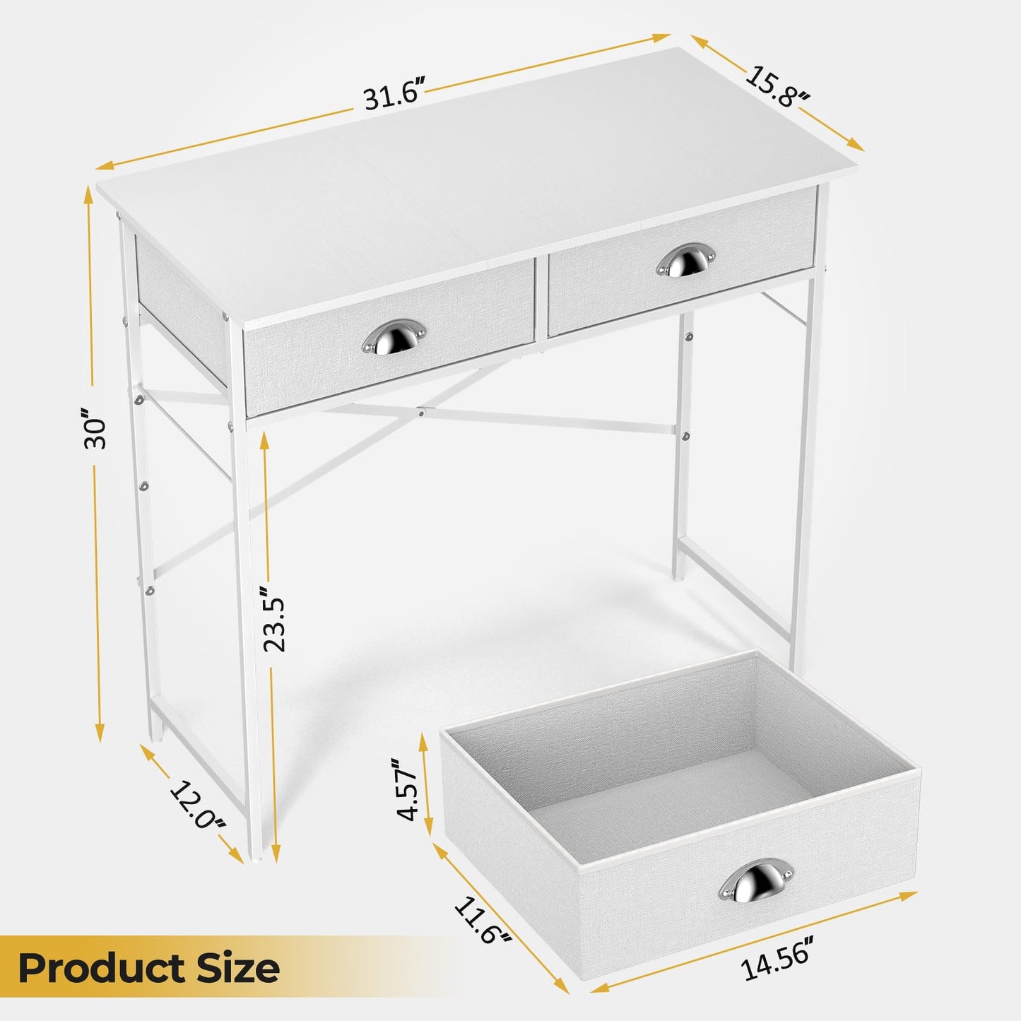 DAOUTIME White Writing Desk with 3 Drawers for Bedroom, 37.2 Inch Small Computer Desk for Small Spaces, Simple Study Table for Kids Bedroom, Home Office, Dorm, Living Room, Vanity Make Up Desk, White