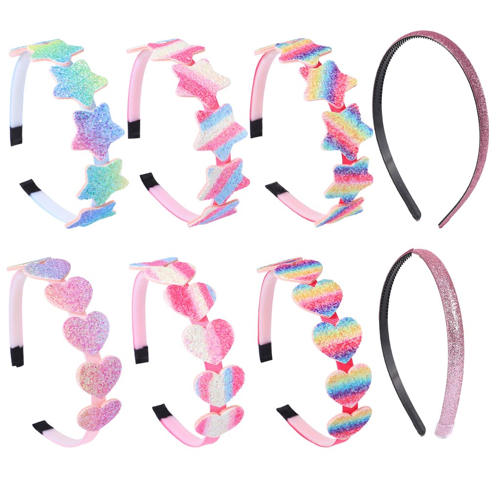 Girls Glitter Headbands - 6 Pack Bow, Heart & Star Shaped Hair Accessories for Toddlers & Teens