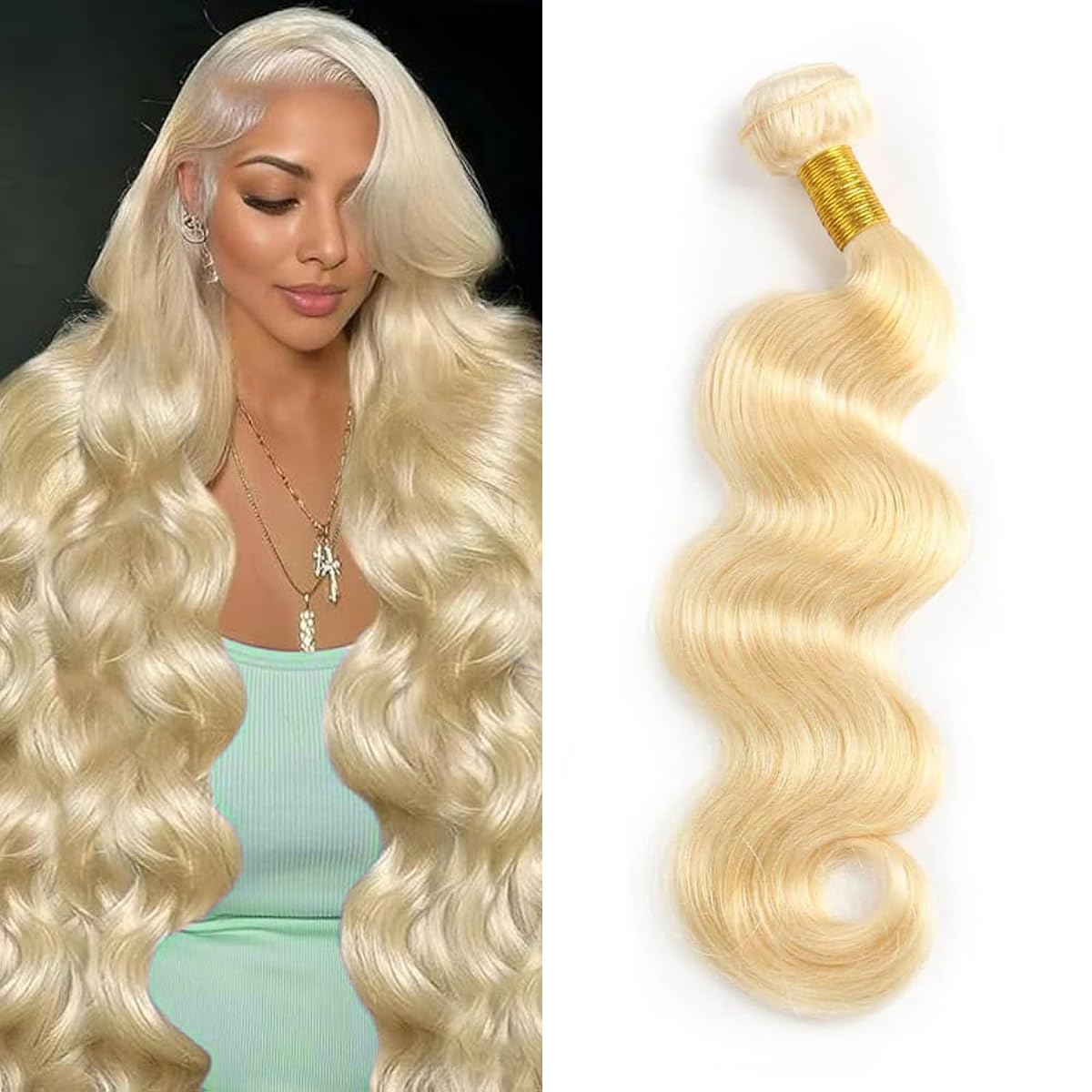 Blonde Bundle Human Hair Body Weave 613 Bundles 24 Inch 100% Unprocessed Brazilian Virgin Remy Sew In Hair Extensions 100g Full and Thick Can Be Dyed Or Restyled
