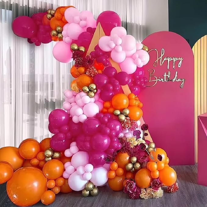 Hot Pink, Orange & Gold Balloon Arch Set for Parties