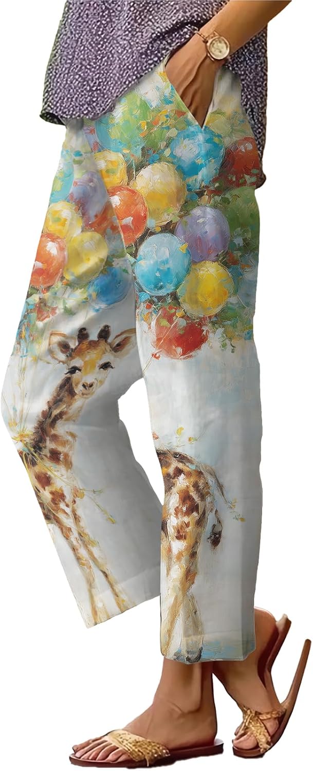 Womens Plus Size Floral Boho Capris - Elastic Waist Beach Trousers | Casual Summer Pants