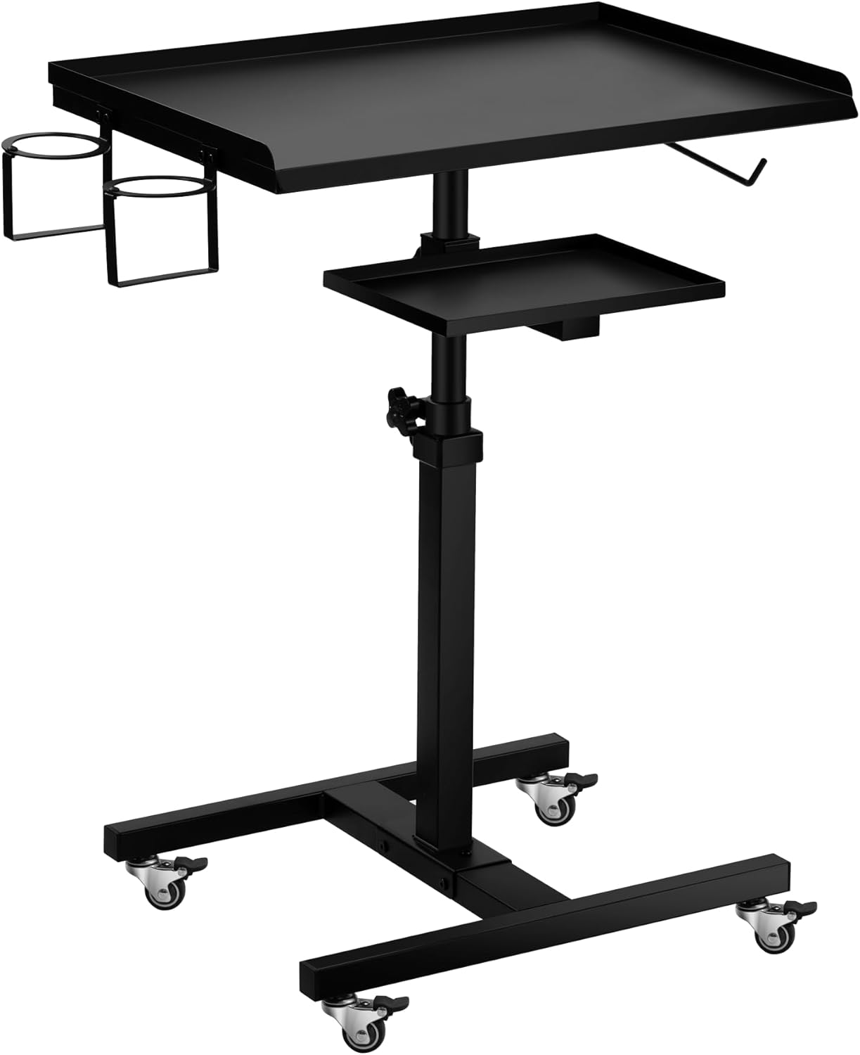Premium Large Double Tier Rolling Workstation Table - 360° Mute Wheels for Tattoo & Beauty Salon | Storage Tray Included