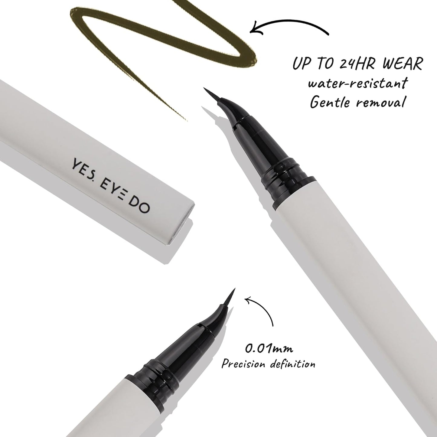 Curved Tip Liquid Eyeliner Pen - Medium Brown, Ultra-Fine Precision for Natural Look | Long-Lasting & Easy to Remove
