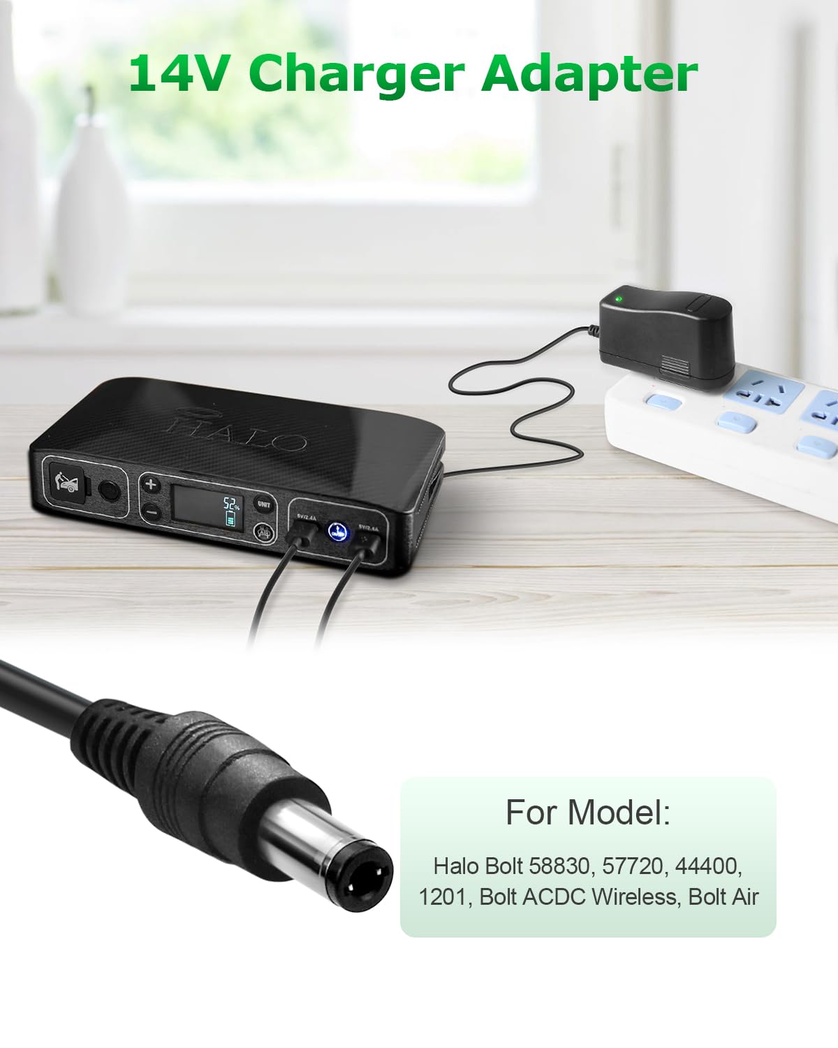 Arkare Charger for Halo Bolt 57720 AC Adapter 14V Replacement Charger for Halo Bolt 58830 44400 1201 Air Compact ACDC Wireless Car Jump Starter Power Cord 58830 Charging Cord