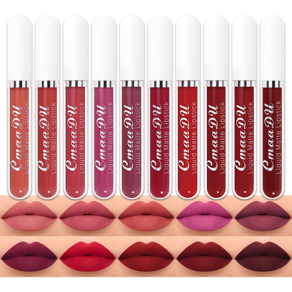 Dark Sexy Red Matte Liquid Lipstick - 24 Hour Silky Velvet Finish for All Skin Tones | Long-Lasting Gloss Set