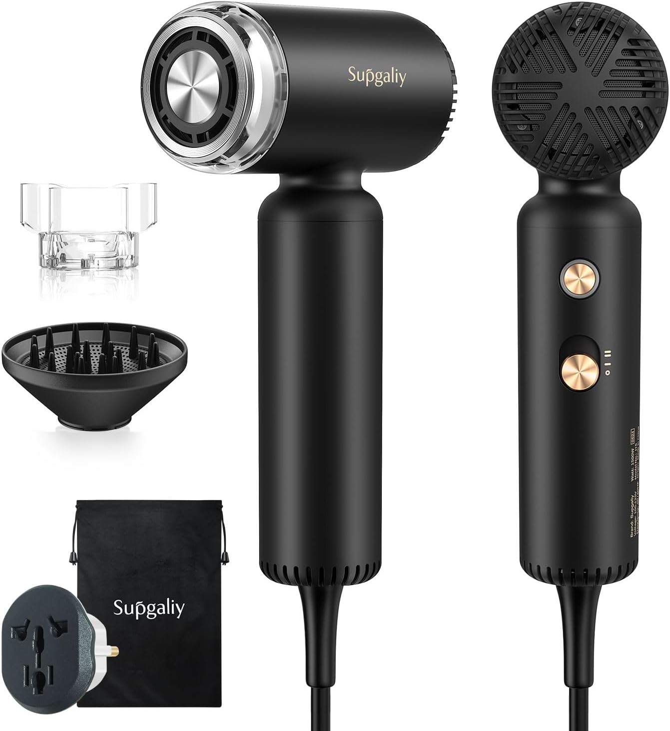Dual Voltage Travel Hair Dryer - Mini Ionic Blow Dryer for Fast Drying | Lightweight & Portable, 100-240V, Black
