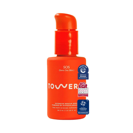 Tower 28 SOS Rescue Face Serum - Soothing Facial Serum with Hypochlorous Acid for Irritated, Sensitive Skin - Gently Helps Reduce Redness + Blemishes - Fragrance-Free Everyday Skin Care (2 oz)