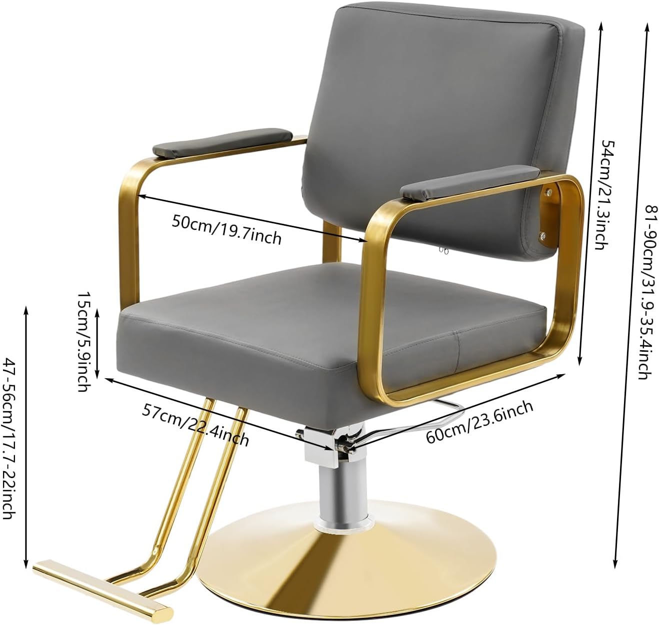 Salon Barber Chair - Hydraulic Pump & 360° Swivel | Adjustable Height Beauty Chair in Grey & Gold