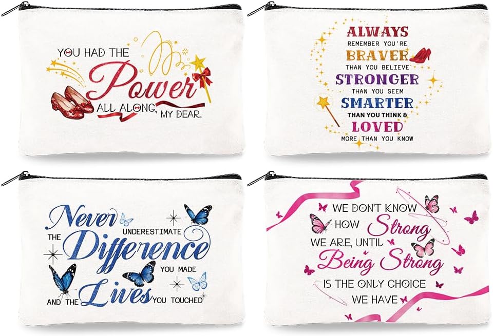 Canvas Western Cowboy Makeup Bag Set - 4Pcs Cactus Cow Design | Portable Travel Organizer, Large Capacity Toiletry Pouches 9.06” x 5.9”