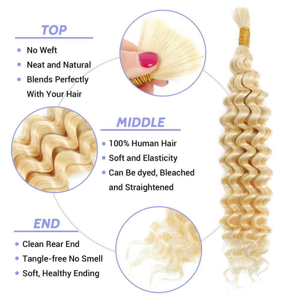 Honey Blonde Human Braiding Hair Deep Wave Bulk 30 30 30 Inch Human Hair Weave Brazilian Virgin Hair Blonde Boho Hair for Braiding 150g