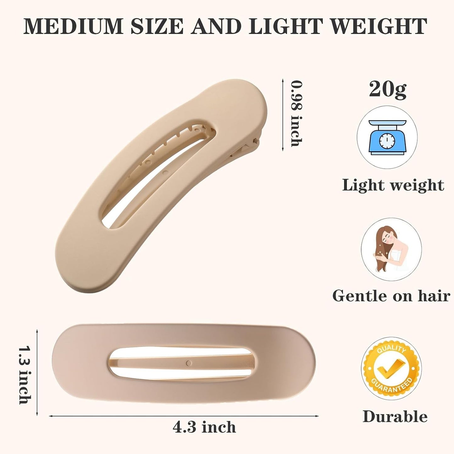 Flat Hair Clips - 5 Pcs Medium Lay Flat Claw Clips for Women | Strong Hold Non-Slip Matte Hair Claws for Thick & Thin Hair