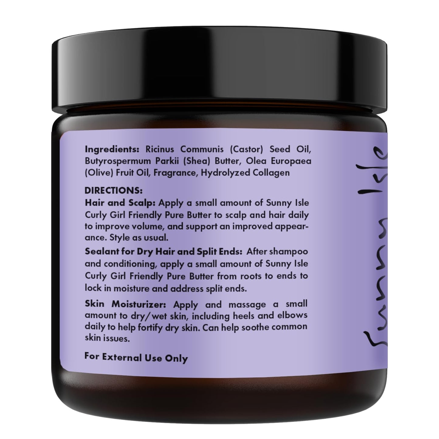 Sunny Isle Curly Girl Friendly Hair Butter for Dry Hair & Scalp, Moisturizing Hair & Skin, Jamaican Black Castor Oil & Shea Butter, Olive Oil, Seals Moisture for Curly, Coily & Natural Hair, 4oz