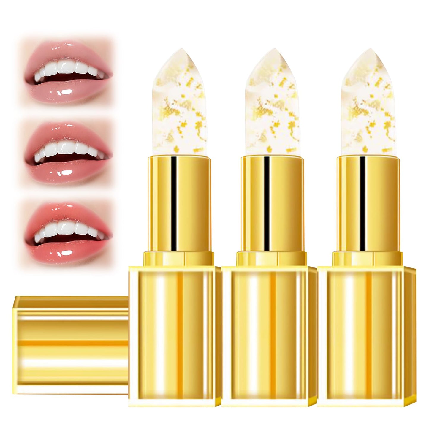Color Changing Lipstick Set - Transferproof & Moisturizing | 3 Pcs Long Lasting Gold Crystal Formula for All Ages