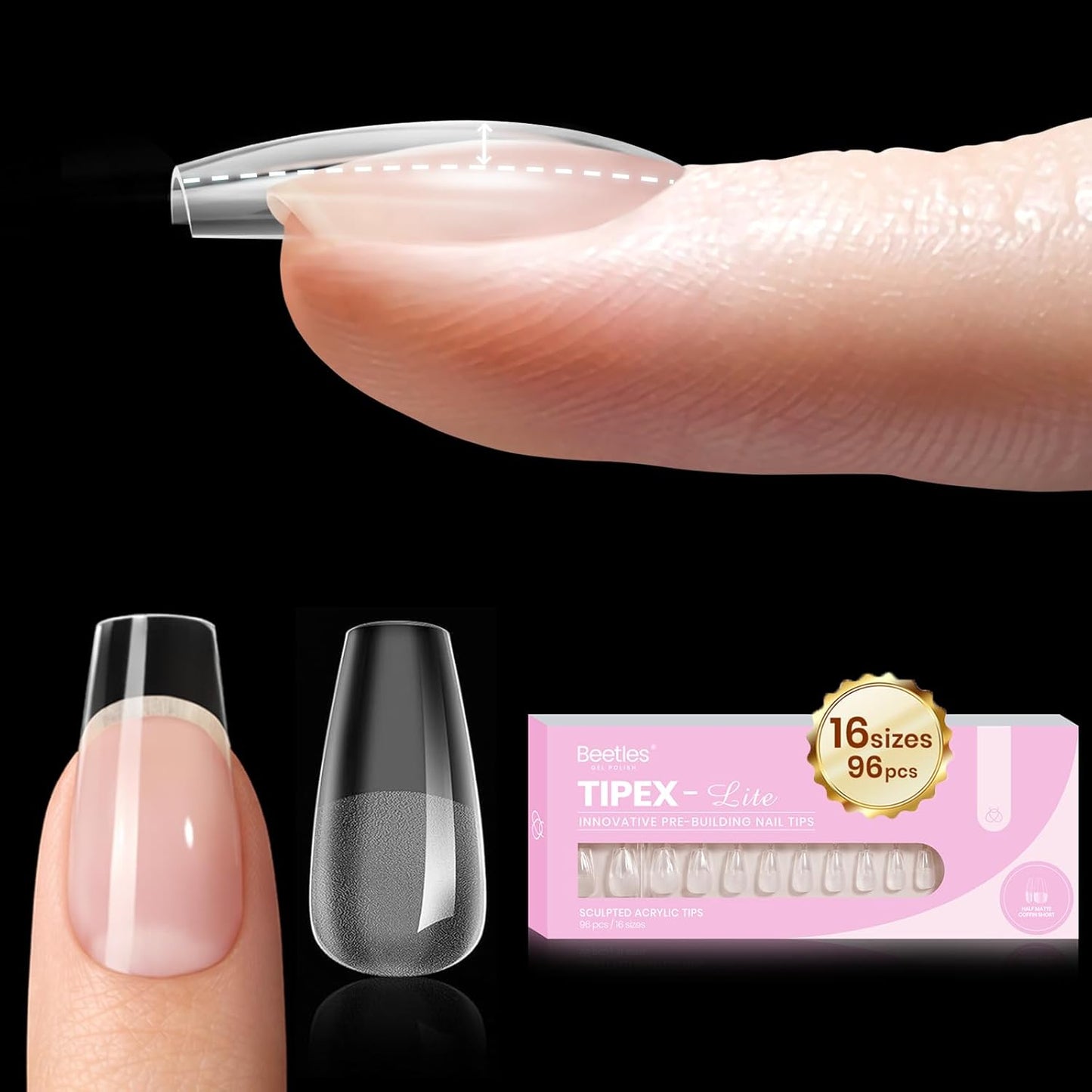 Beetles Nail Tips - XXL Stiletto Instant Apex for DIY Salon Extensions | 160pcs in 16 Sizes (00-14)