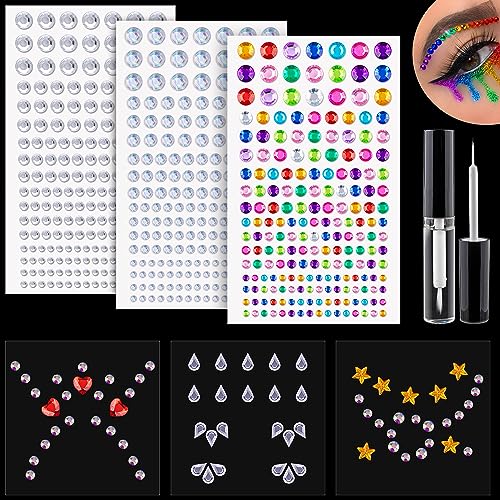 BELLEBOOST D02-6 Sheets Face Gem Stickers Set 2 Rainbow Self-Adhesive Rhinestones