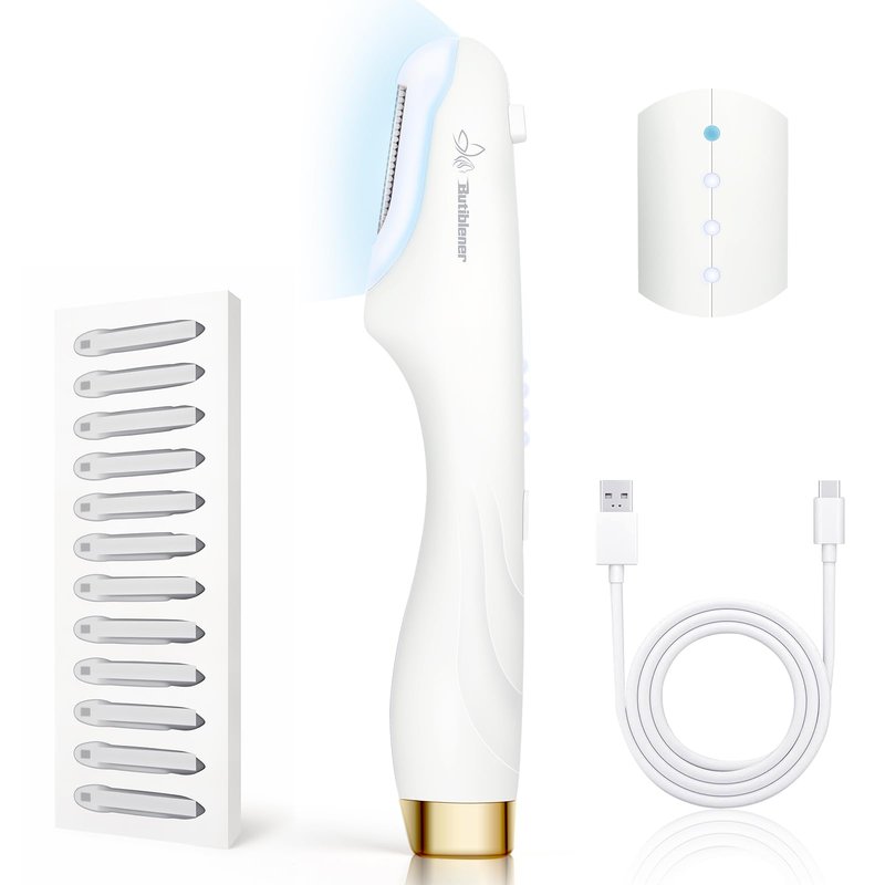 Dermaplane-razor for Women Face,Sonic Dermaplane,Sonic Dermaplaning Tool,Face Shaver Facial Hair Removal & Peach Fuzz Romover + 12 Blades (Grey With Gold Accent)
