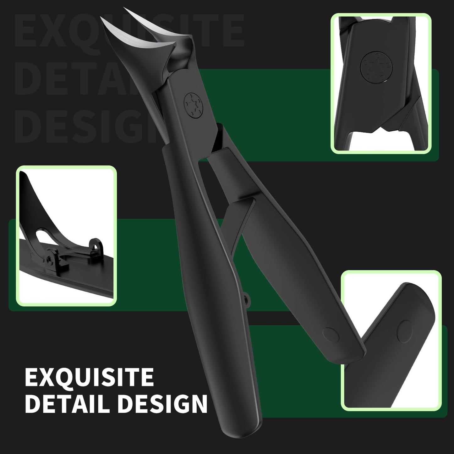 VANWIN Ingrown Nail Clippers, Slant Curved Blade Nail Clippers for Men Thick Ingrown Toenails with 33mm Wide Jaw Opening, Heavy Duty Stainless Steel Toenail Clippers for Seniors Thick Toenails Black