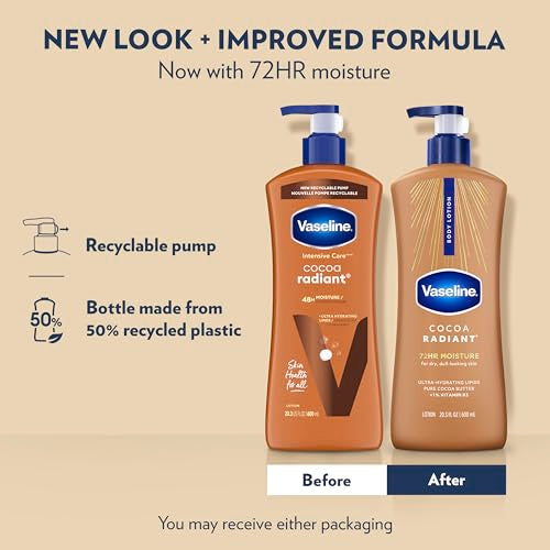 Vaseline Cocoa Radiant Body Lotion for Dry Skin, 20.3oz (3 Pack)