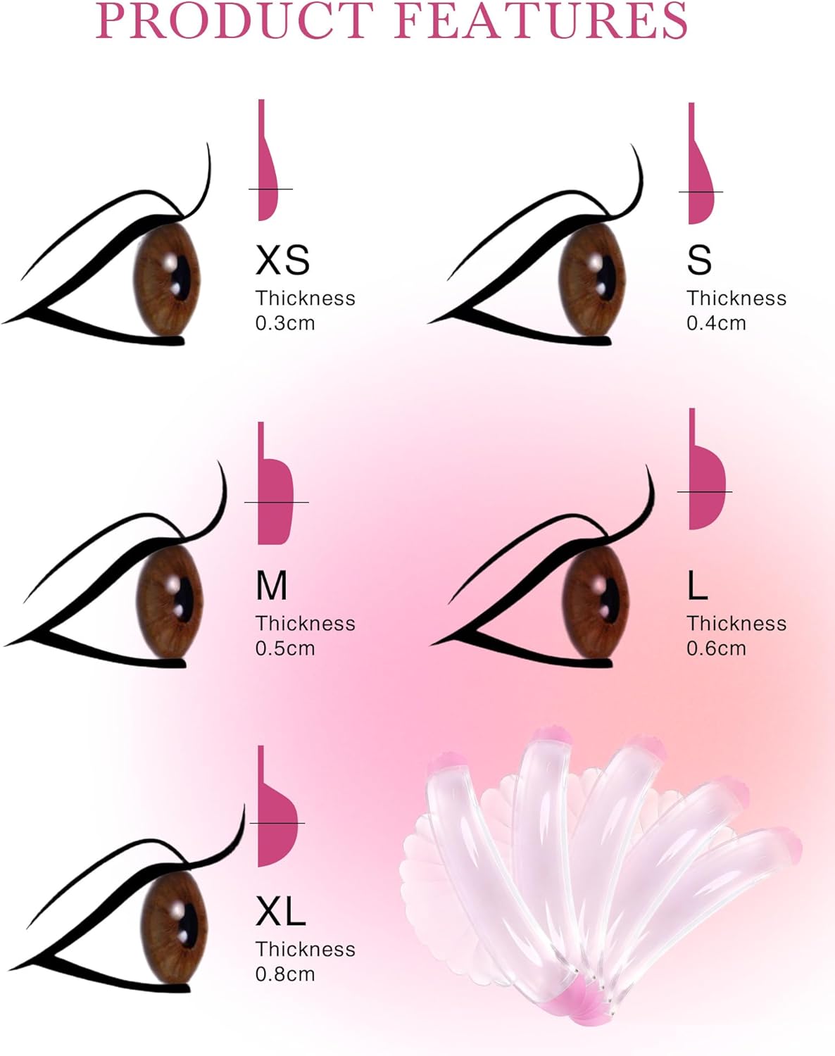Lash Lift Rods - Self-Adhesive Curling Shields for Sensitive Eyes | Reusable 10 Pcs in 5 Sizes with Case
