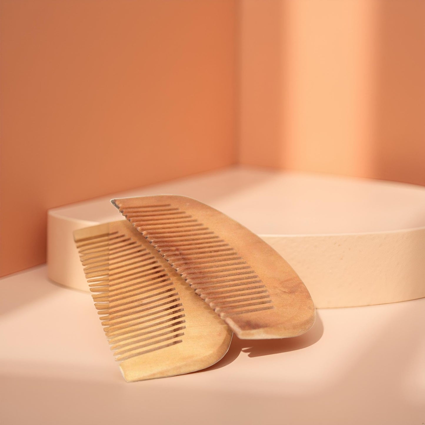 2 Pcs Burlywood Natural Peach Wood Comb Close Teeth Anti-static Beard Hair Wooden Beauty Massage Detangling Tools Care Accessories Styling Tool Hair Combs