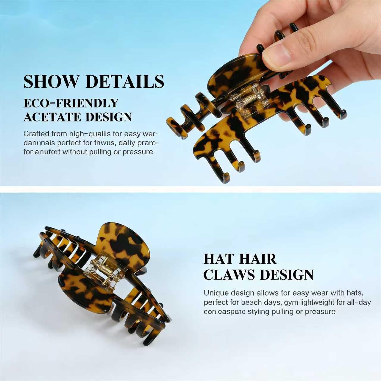 Hair Claw Clips - Non-Slip Acetate Clips for Baseball Caps | Durable Grip Hair Accessories for Women & Girls