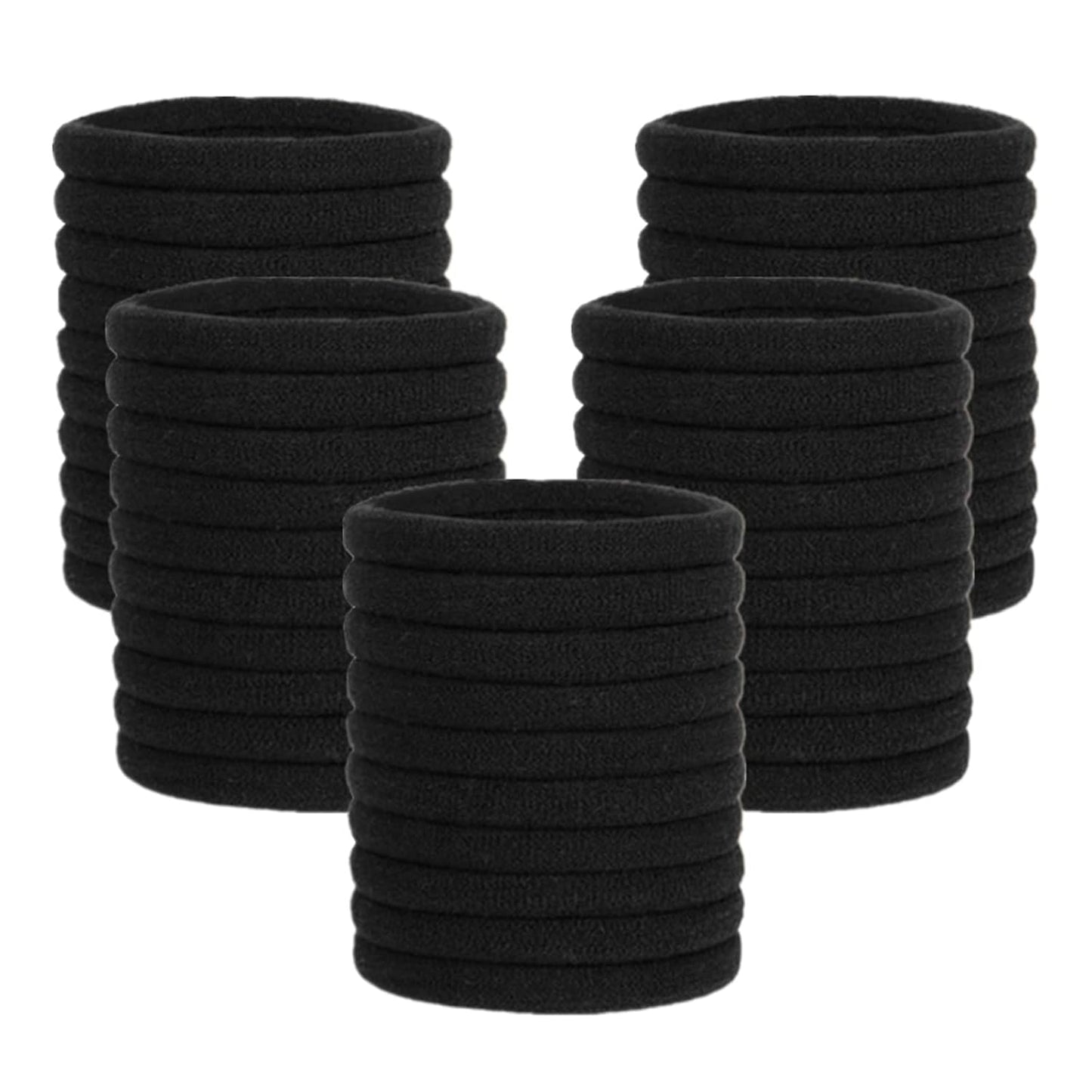 Elastic Hair Ties - 100 Pcs Thick Seamless Ponytail Holders | No Damage Soft Hair Bands for Women & Girls - Black