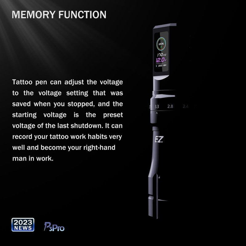 EZ P3 Pro Wireless Tattoo Machine - 6 Strokes 2.0, 2.4, 2.8, 3.3, 3.7, 4.2mm Tattoo Machine Pen with OLED Digital Display 1600mAh Battery Power Tattoo Gun (Matte Golden)