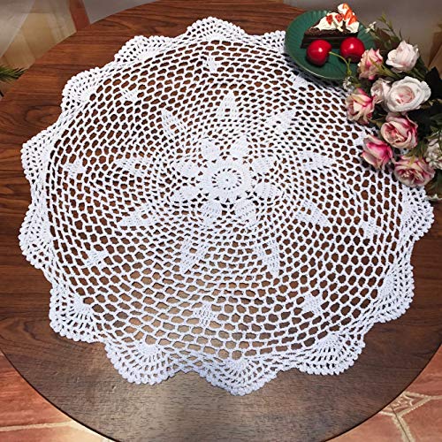 Damanni 19-Inch Handmade Cotton Crochet Lace Doily - Round White Tablecloth