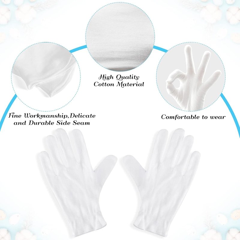XL White Cotton Gloves for Dry Hand Moisturizing | 6 Pairs for Eczema Care & Jewelry Inspection