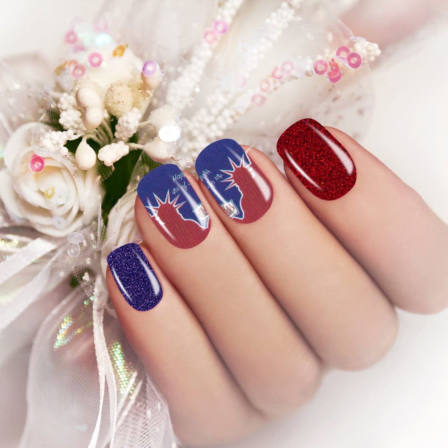 JERCLITY 14 Sheets Independence Day Nail Polish Strips Patriotic American Flag Nail Art Stickers 4th of July Nail Wraps Self-Adhesive Solid Color Nail Decals Manicure Sticker for Memorial Day