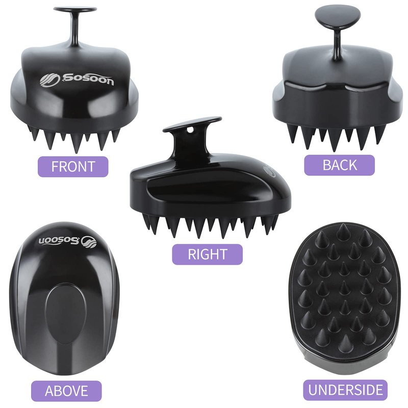 Sosoon Scalp Massager, Shampoo Brush Hair Scrub Brush for Wet and Dry Hair, Soft Silicone Bristles Head Massager Clean Hair, Reduce Dandruff, Massage Scalp, Promote Hair Growth
