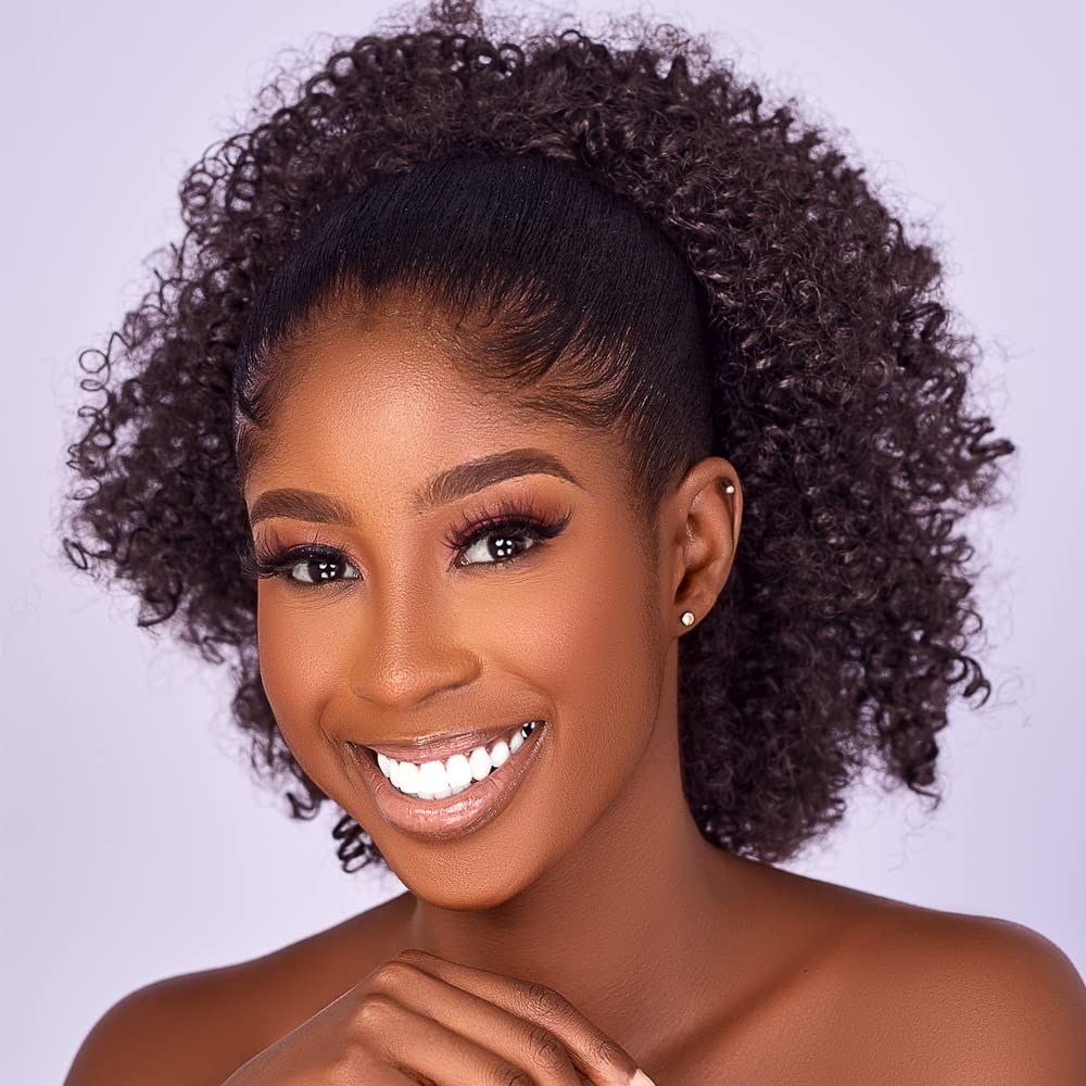 Kinky Curly Drawstring Ponytail Extension - Afro Puff Hairpiece for Black Women | Synthetic Short Bun (2#)