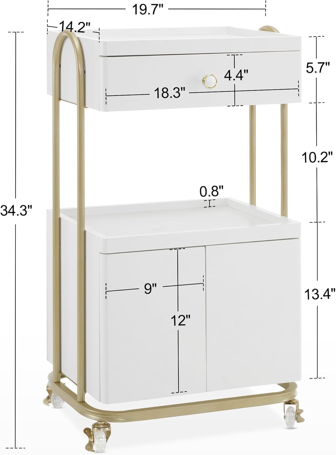 Salon Trolley with Universal Wheels - Rolling Storage Cart for Hair Stylists | Metal Organizer for Cosmetics (White)