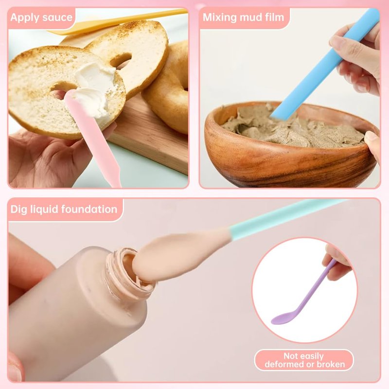 Mini Silicone Spatula Set - 5 Pcs Multicolor Makeup & Kitchen Stir Sticks | Reusable Beauty Tools