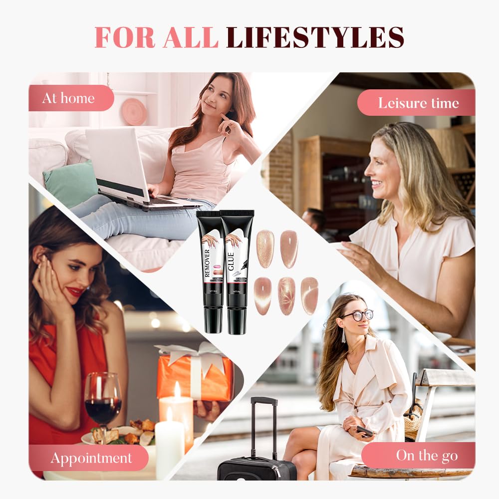 Quick Drying Semi Solid Nail Glue, 2026 New Gel Nail Glue, Long Lasting Nail Adhesive for Home and Salon Use, Easy Application Nail Glue for Professional Manicure (1 Set(Glue+Remover))