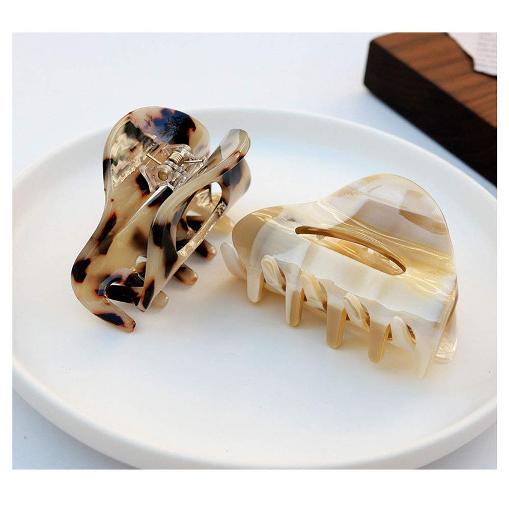 VinBee 3 PACK Hair Claw Clips, Cellulose Acetate Cutout Tortoise Shell Barrettes Claw Clips, Celluloid Leopard Print Stylish Hair Accessories for Women Girls French Design Hairs Crab Clamps ﻿