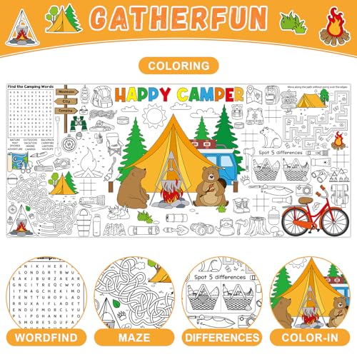 Naozinebi Giant Coloring Poster for Kids - Camping Fun 71x36 in