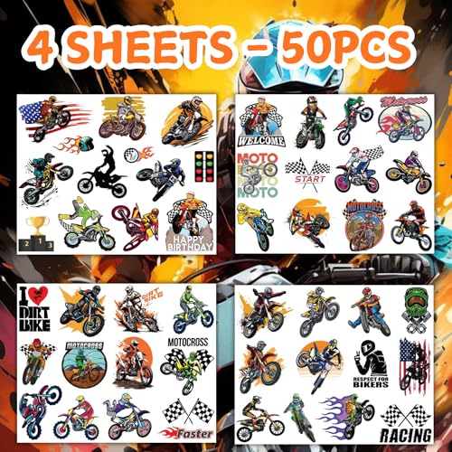 CAVALATAT 50 PCS Motocross Temporary Tattoos for Kids' Parties